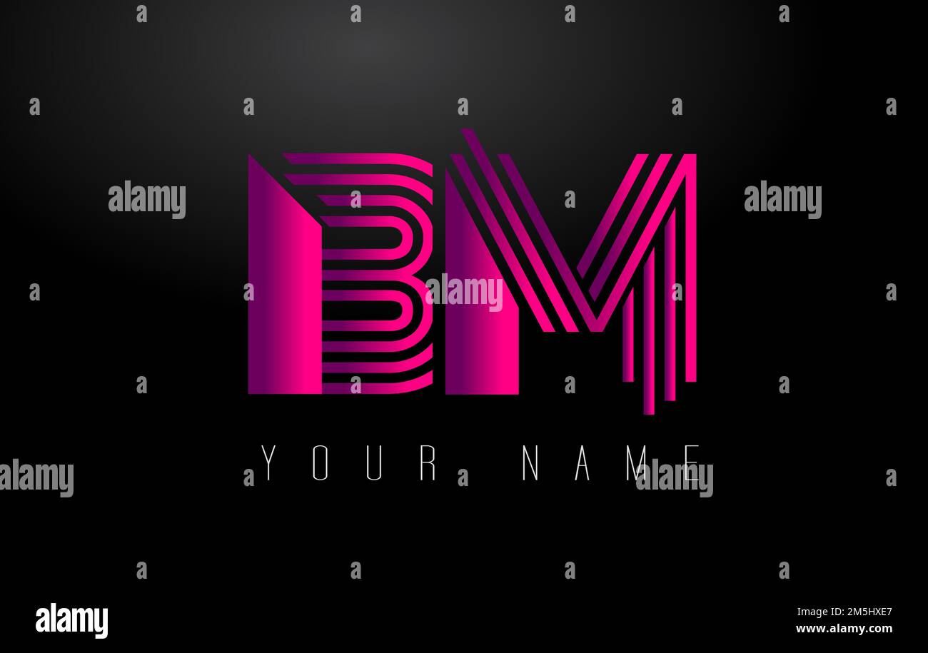 BM Magenta Lines Letter-Logo. Vektorvorlage Für Die Konstruktion Kreativer Linienbriefe. Stock Vektor