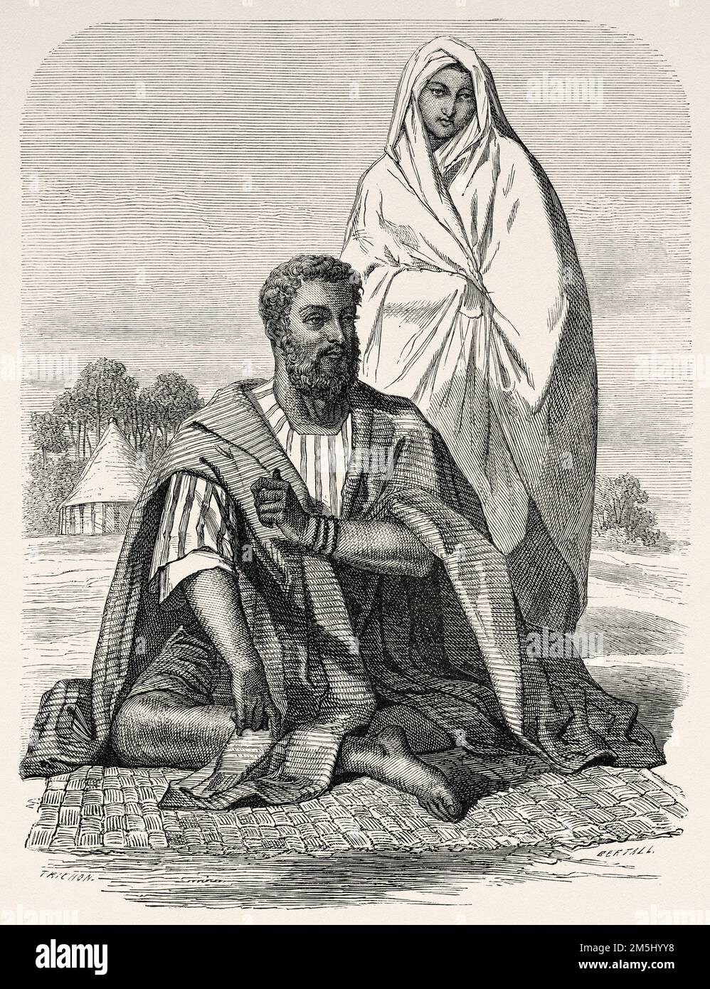 Moor und Woman trarzas, Senegal. Westafrika. Reisen und Expeditionen in Senegal und Nachbarländern. Militärischer und geografischer Ausflug in den Osten von Gorée in den Ländern Sine und Saloum 1859 Stockfoto