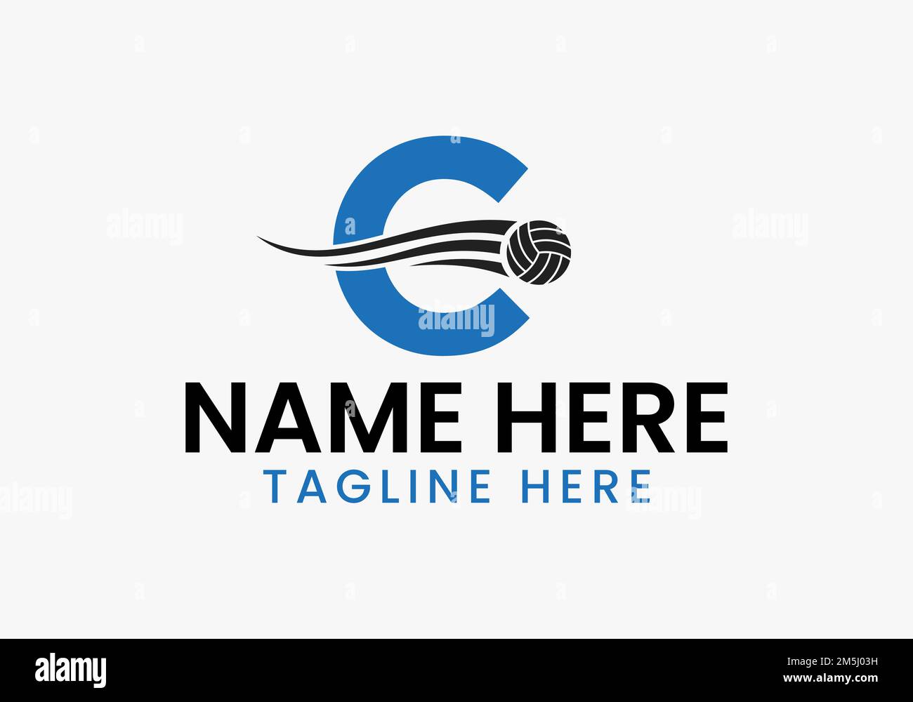 Buchstabe C Volleyball Logo Konzept mit beweglichem Volley Ball Symbol. „Volleyball Sports“-Logo Stock Vektor