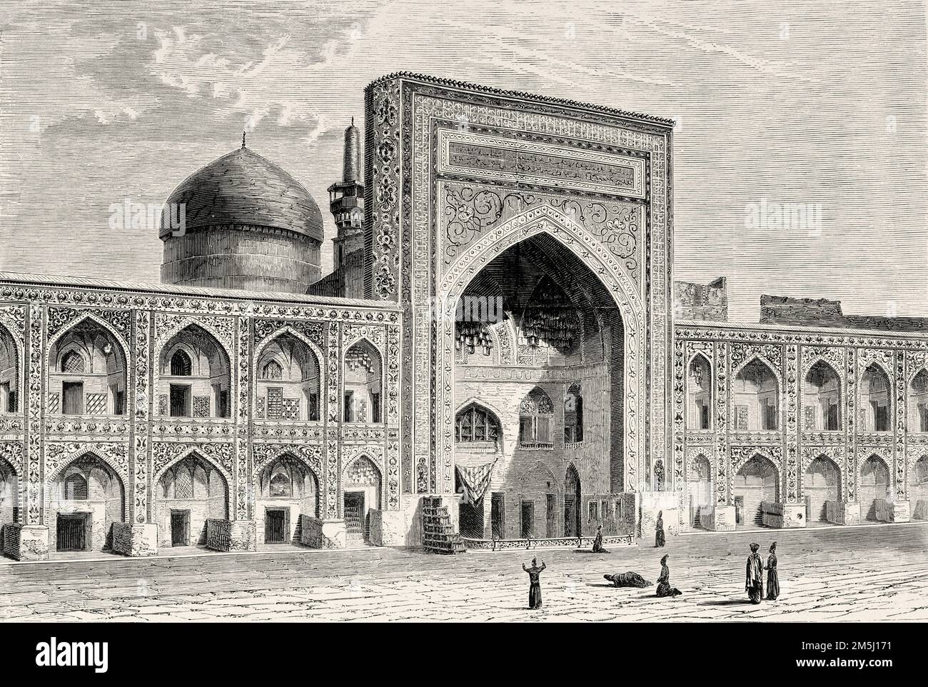 Alte Aussicht auf den Imam-Reza-Schrein, Maschhad. Provinz Razavi Khorasan, Iran. Reise in Khorassan im N de Khanikof 1858 Stockfoto