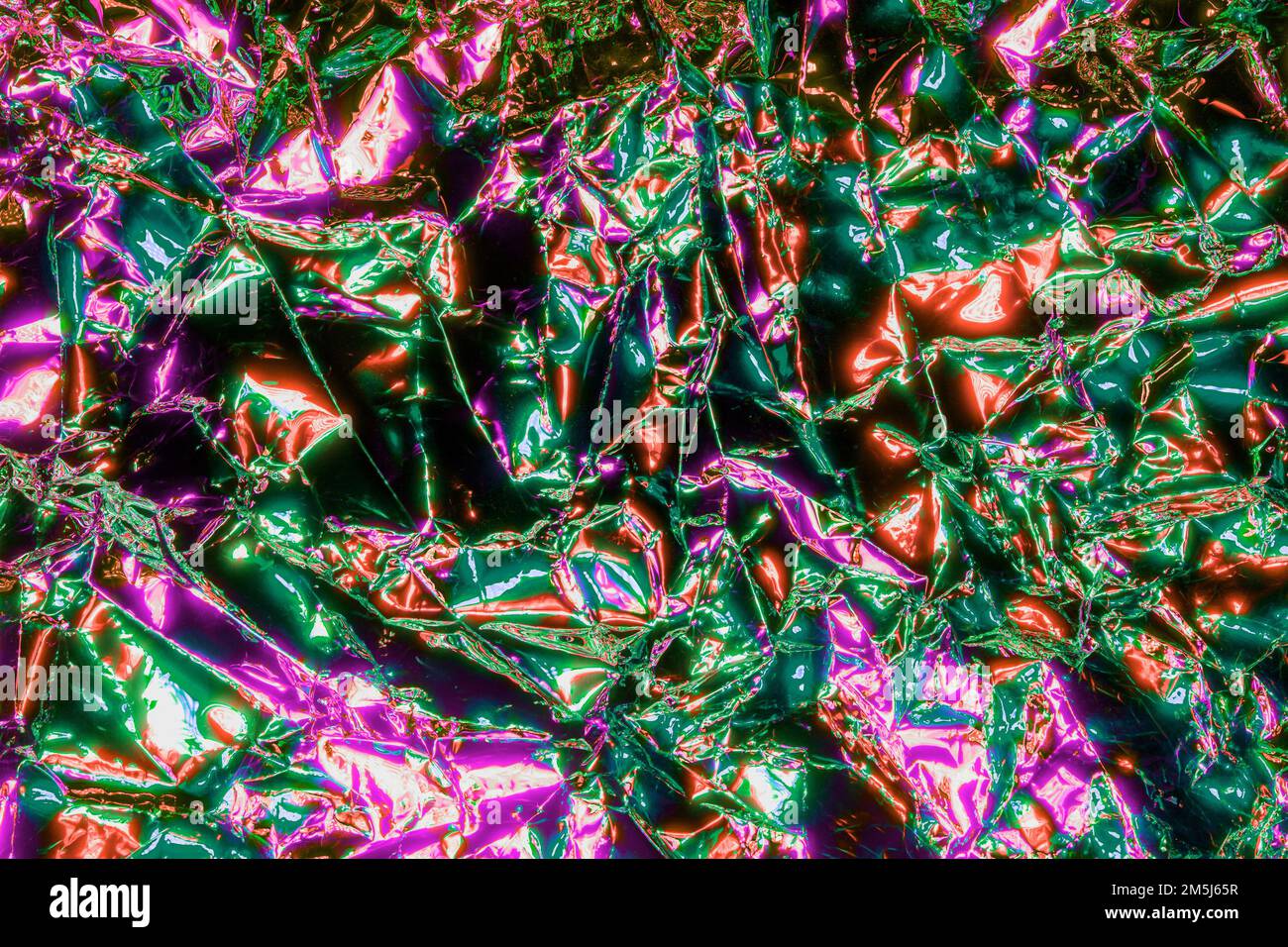Abstrakter Cyber-Hintergrund. Mehrfarbige metallische Reflexion. Glitzernde Oberfläche... Stockfoto