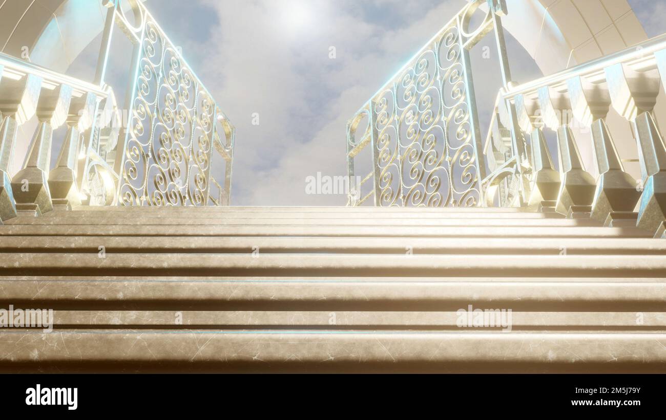 Himmelstor mit Treppe zum Himmel. Religiöser Hintergrund oder Erfolgskonzept. Stockfoto