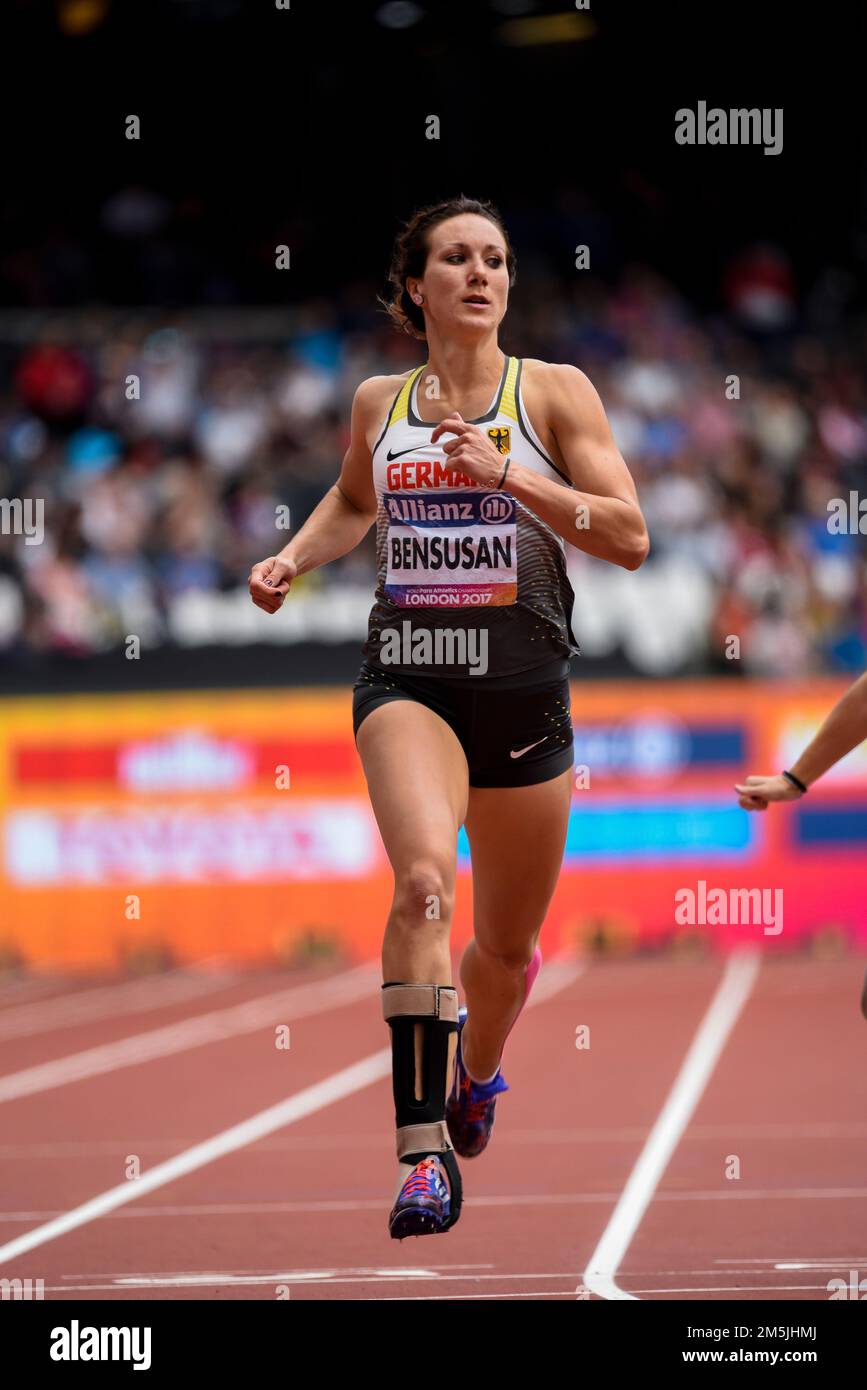 Irmgard Bensusan tritt in den T44 200m bei der World para Athletics Championships 2017 im Londoner Stadion in Großbritannien an. Deutscher para-Athlet Stockfoto