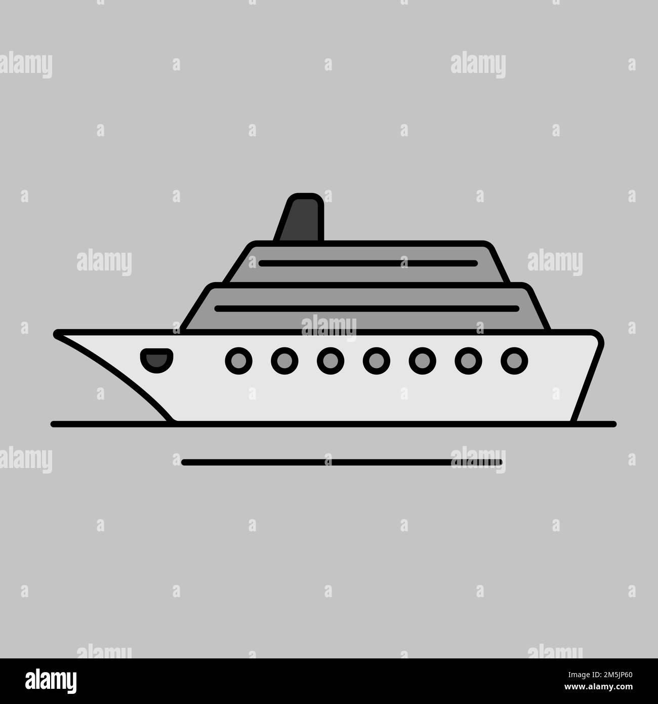 Symbol für Graustufen des Kreuzfahrtlinienvektors. Diagrammsymbol für Reise- und Tourismus-Website und -Apps-Design, Logo, App, UI Stock Vektor
