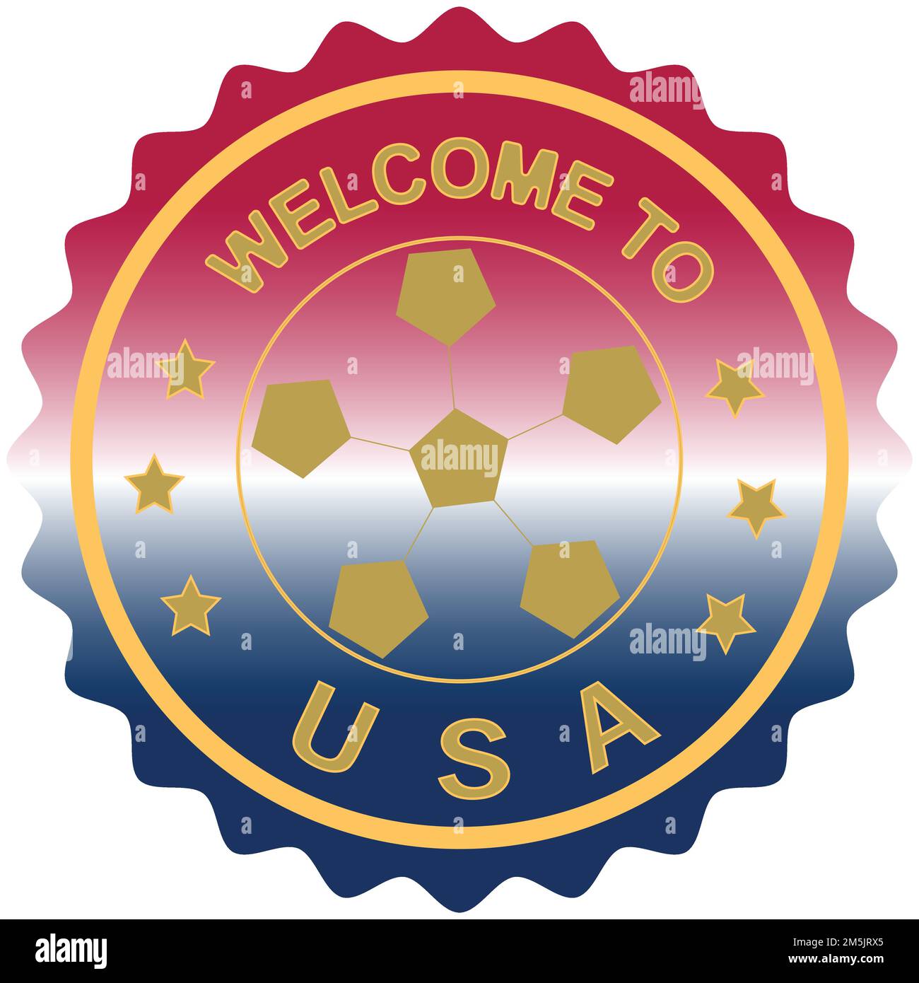 Willkommen bei den USA farbenfrohes, abgestuftes Pinseldesign Vektordarstellung USA Flaggenfarben Hintergrund Willkommensstempel Willkommen Gäste willkommen FIFA Fußball-Weltmeisterschaft USA Gold Seal Stock Vektor