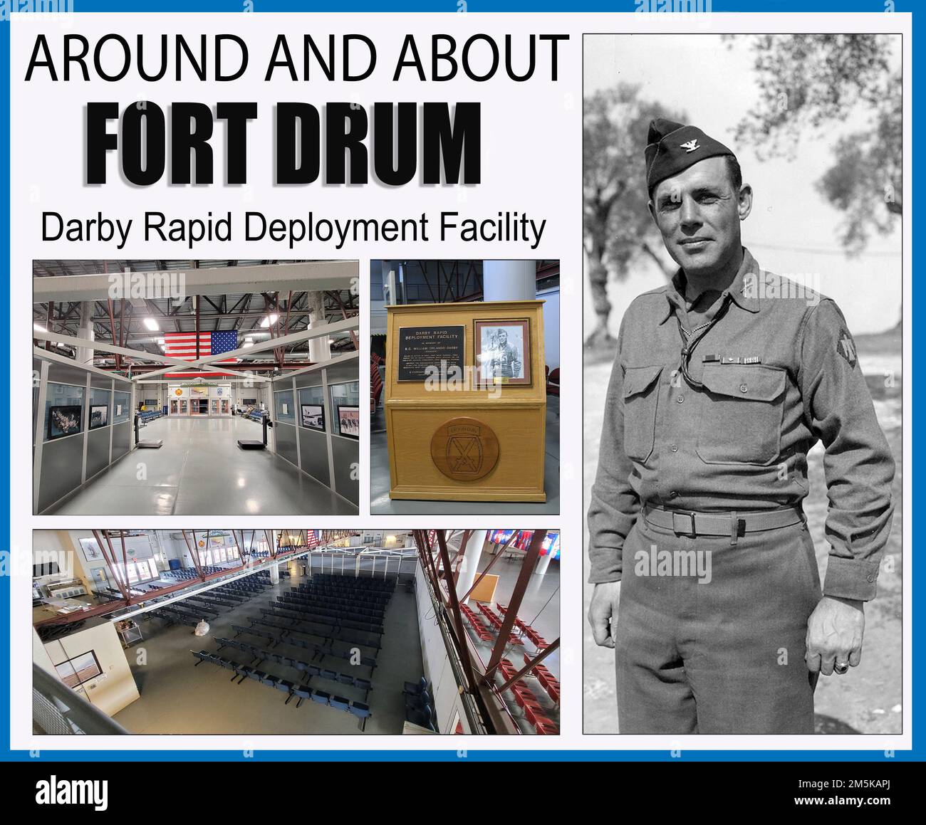 Die Fort Drum-Anlage, aus der 10. Soldaten der Mountain Division (LI) entsandt wurden, ist nach dem Offizier benannt, der während des Zweiten Weltkriegs die ersten Army Rangers führte und während des Wahlkampfs in Italien der stellvertretende Befehlshaber der Mountain Division 10. war. Stockfoto