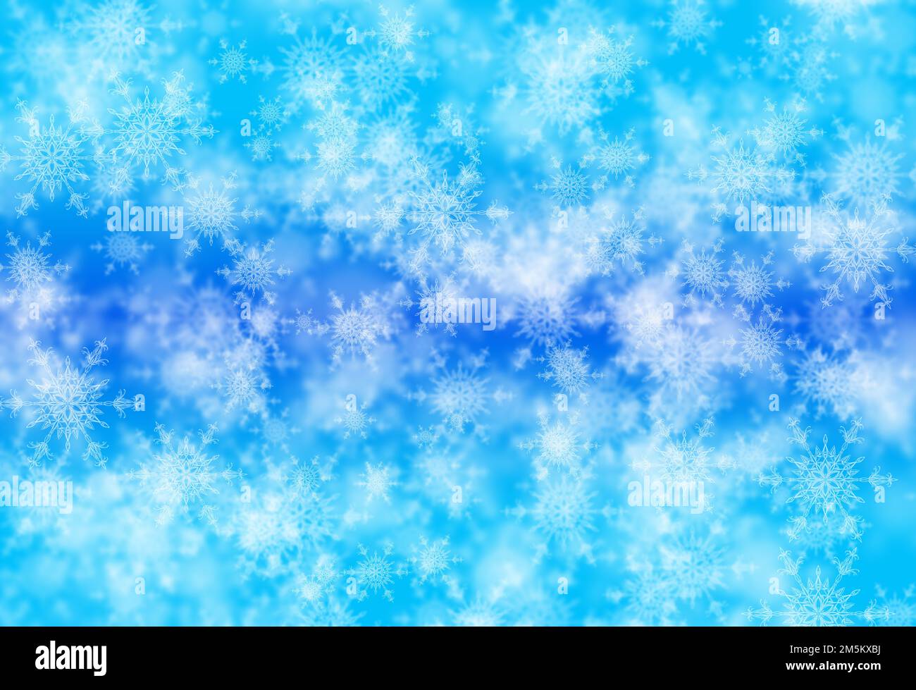 Digital erstelltes Bild des abstrakten blauen Schneeflocken-Hintergrunds. Stockfoto