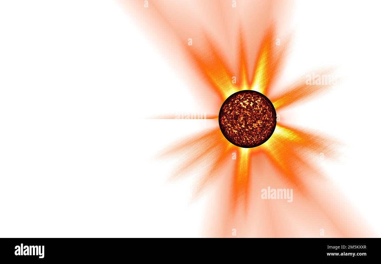 Digital gerenderte Sonne auf weißem Hintergrund Stockfoto