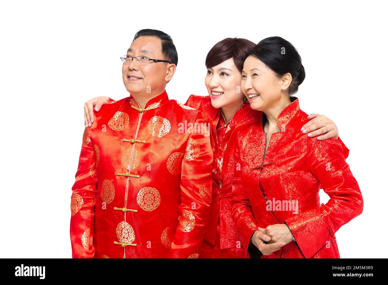 Frohe chinesische Neujahrskostümfamilie Stockfoto