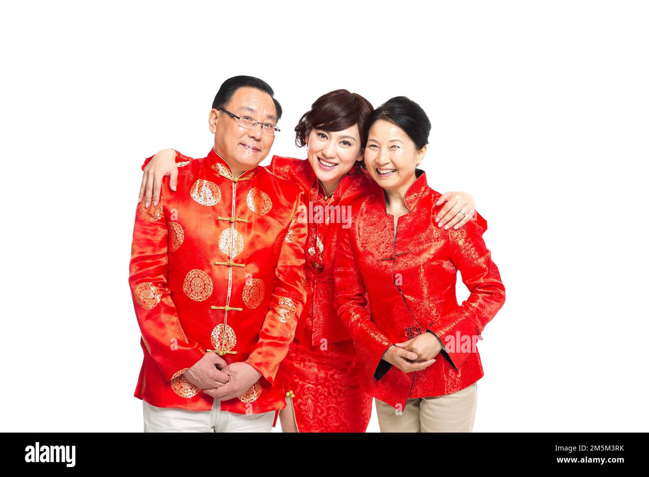 Frohe chinesische Neujahrskostümfamilie Stockfoto