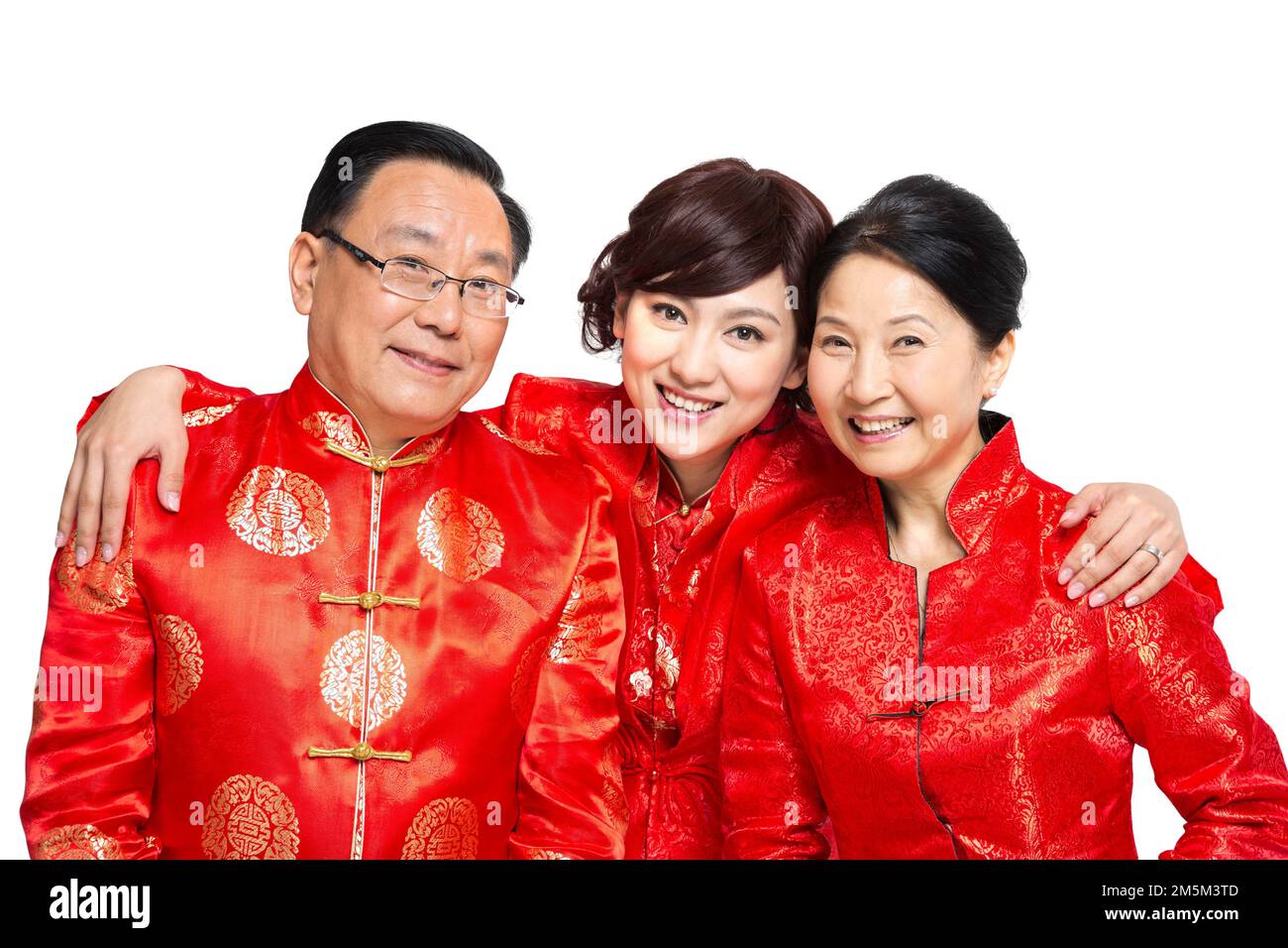 Frohe chinesische Neujahrskostümfamilie Stockfoto