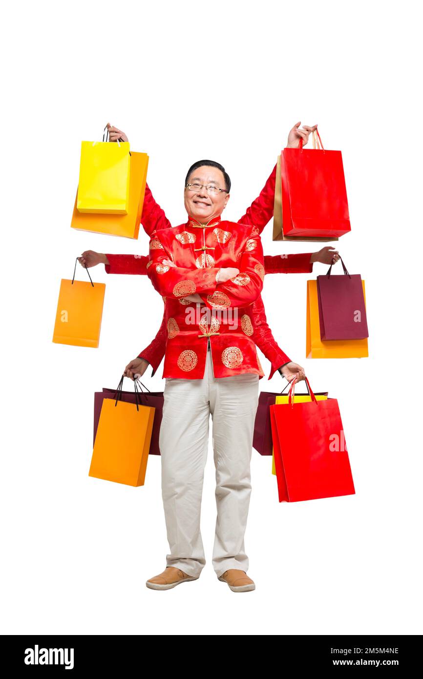 Zelt auf dem chinesischen Neujahrskostüm alte Männer Stockfoto