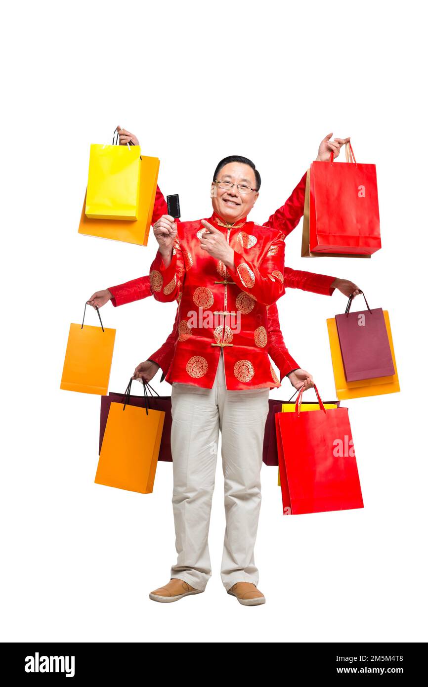 Zelt auf dem chinesischen Neujahrskostüm alte Männer Stockfoto