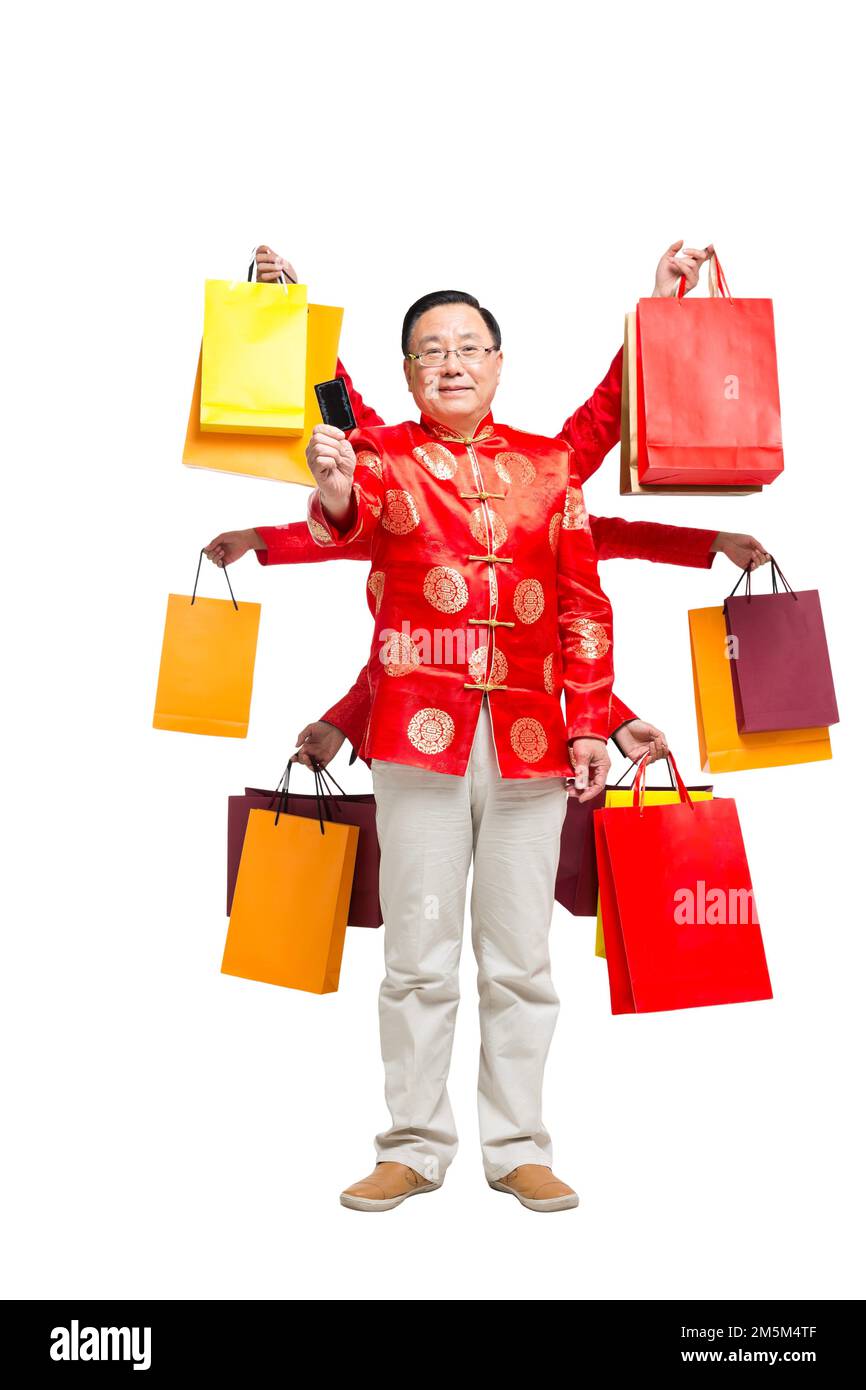 Zelt auf dem chinesischen Neujahrskostüm alte Männer Stockfoto