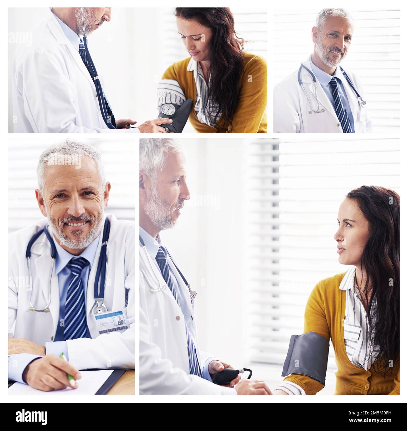 Es ist nur eine regelmäßige Untersuchung. Zusammengesetztes Bild eines reifen Arztes und einer Patientin. Stockfoto