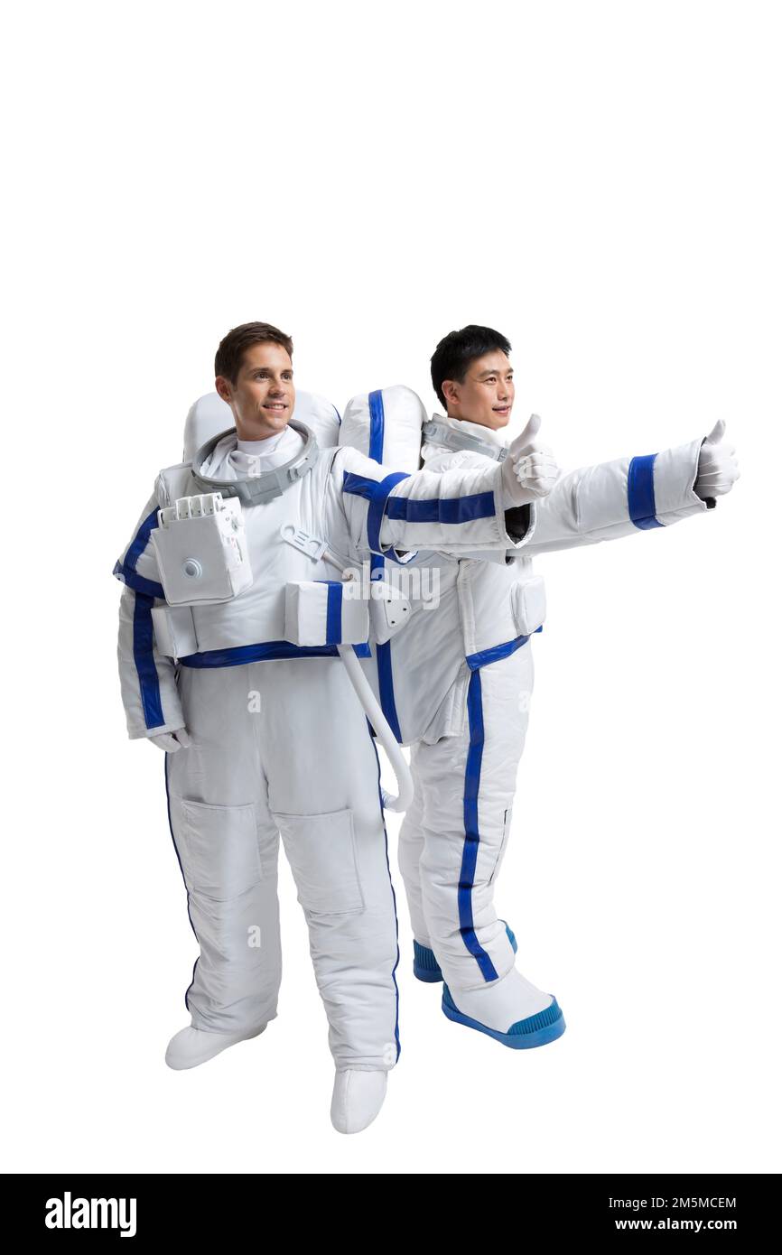Nehmen Sie zwei männliche Astronauten Stockfoto