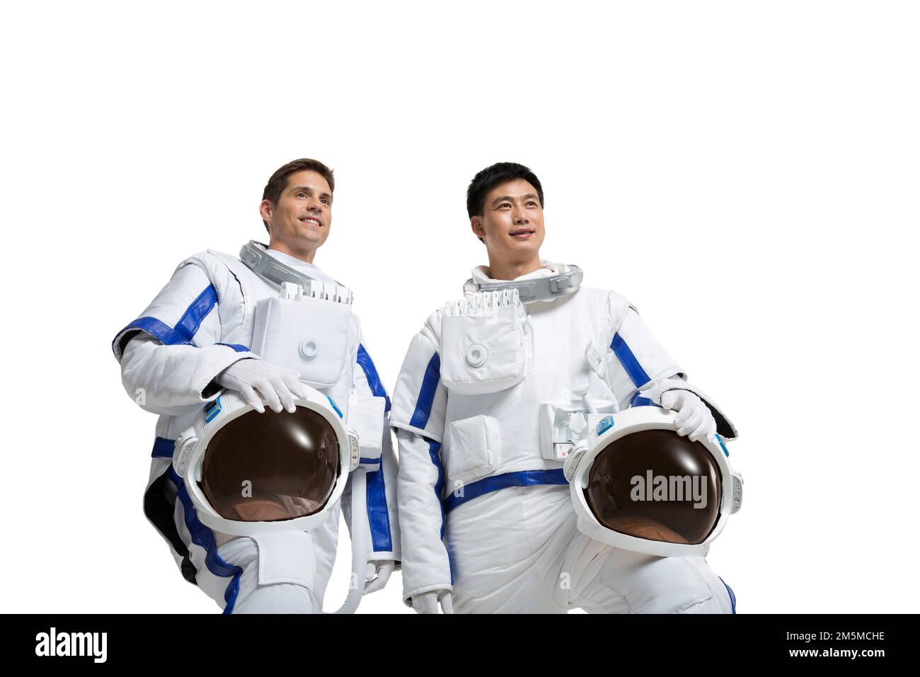 Nehmen Sie zwei männliche Astronauten Stockfoto