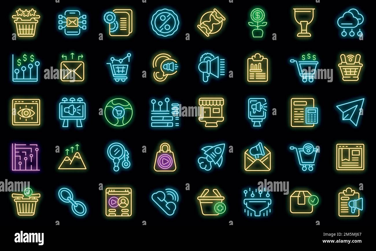 Symbol mit Marketingfüllung. Umreißen Marketing gefüllt Vektor-Symbol Neonfarbe auf schwarz Stock Vektor