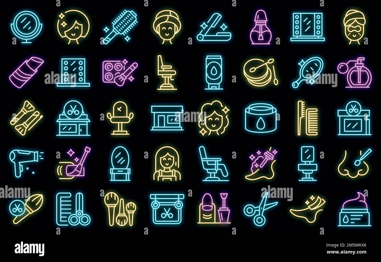 Symbole des Schönheitssalons legen einen Umrissvektor fest. Make-up des Künstlers. Schönheit Brautpflege Stock Vektor
