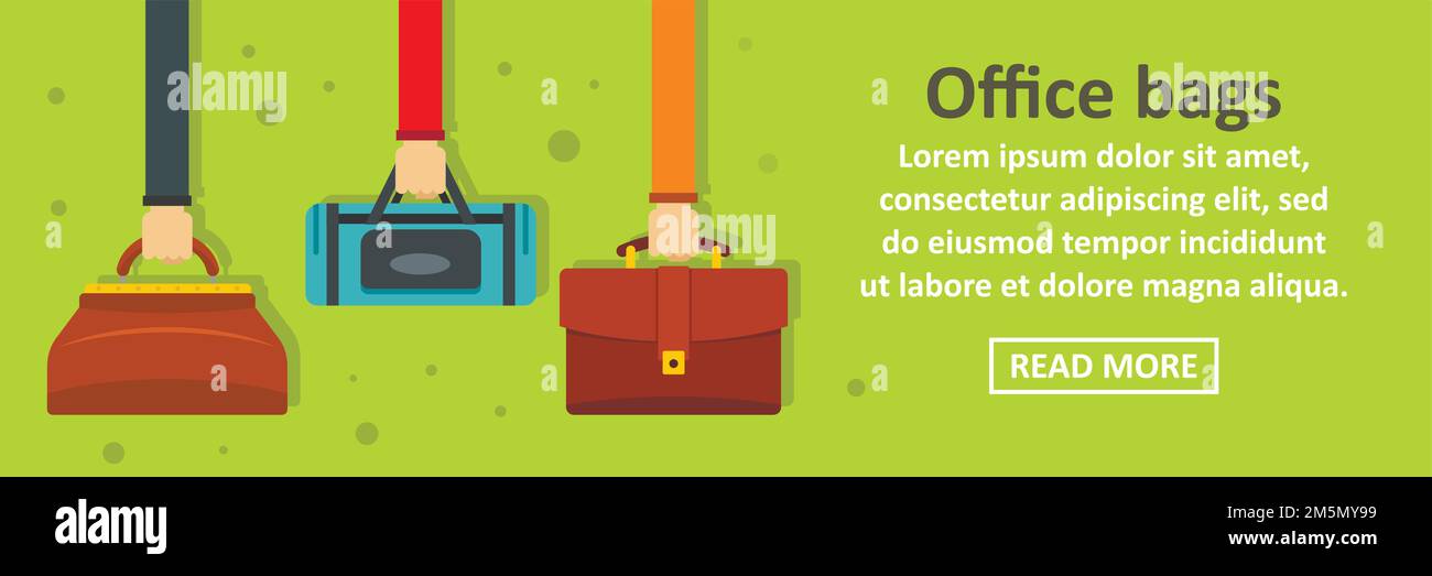 Bürotaschen Banner horizontales Konzept. Flache Abbildung von Bürotaschen Banner horizontalen Vektor-Konzept für Web-Design Stock Vektor