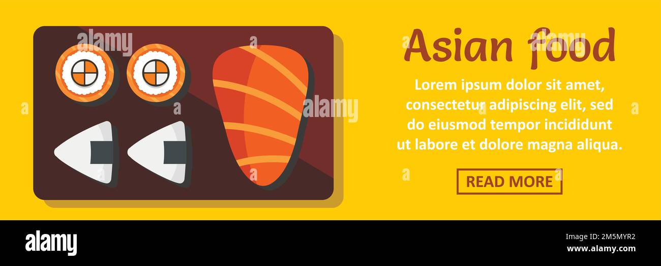Asiatisches Lebensmittelbanner horizontales Konzept. Flache Illustration der asiatischen Lebensmittel Banner horizontalen Vektor-Konzept für Web-Design Stock Vektor