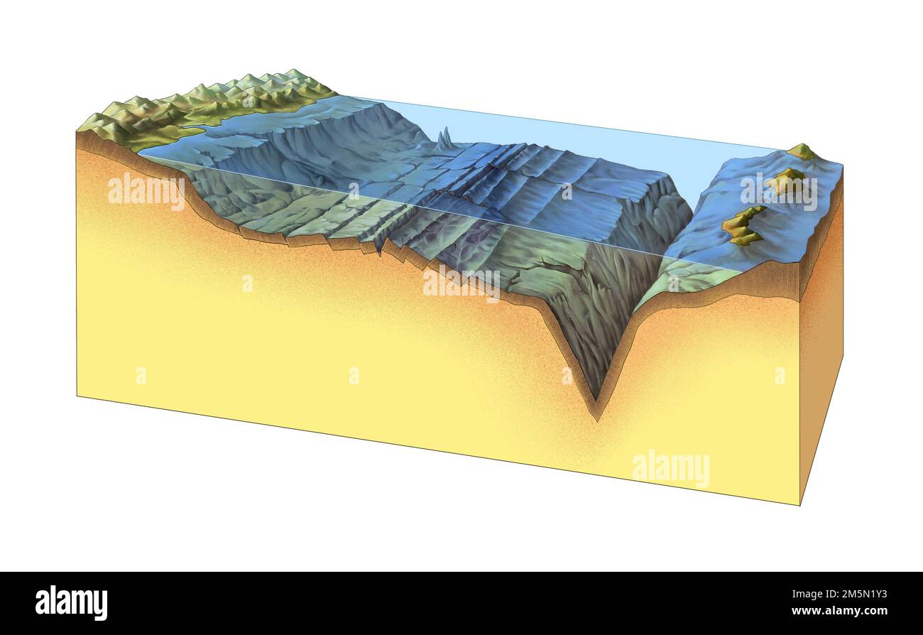 Die topographische Querschnittsansicht der Küstenerosion Stockfoto