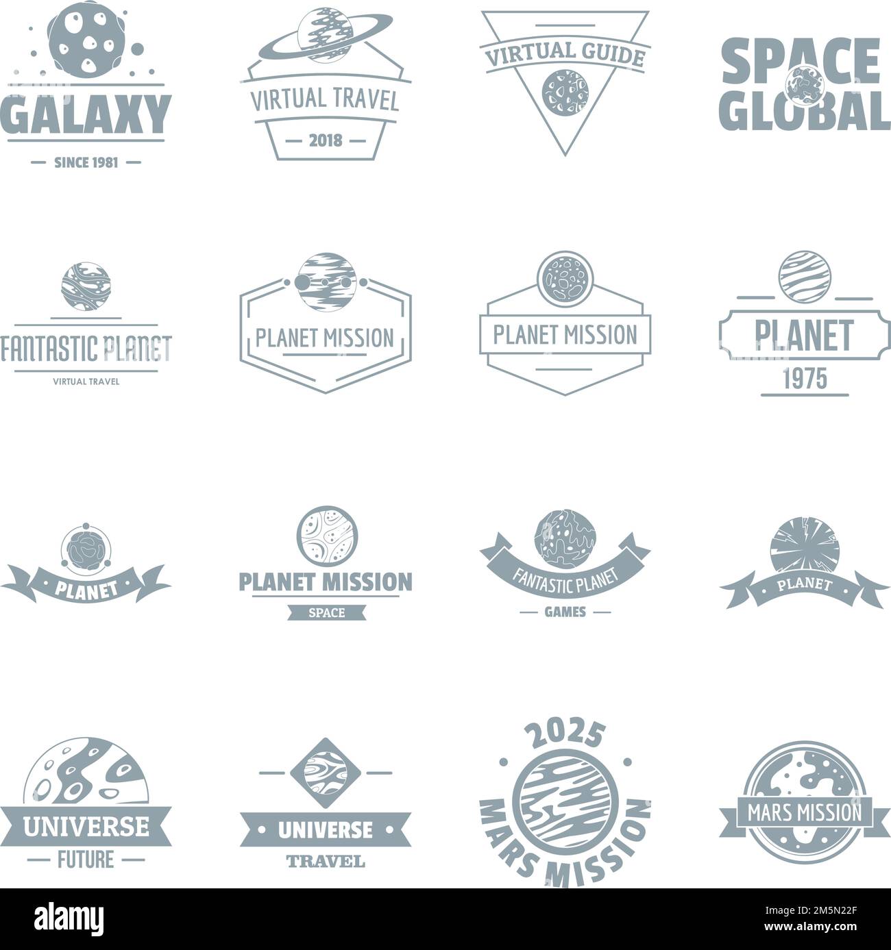 Space Planet Logo-Symbole gesetzt. Einfache Illustration von 16 Space Planet Logo Vektor-Symbole für Web Stock Vektor