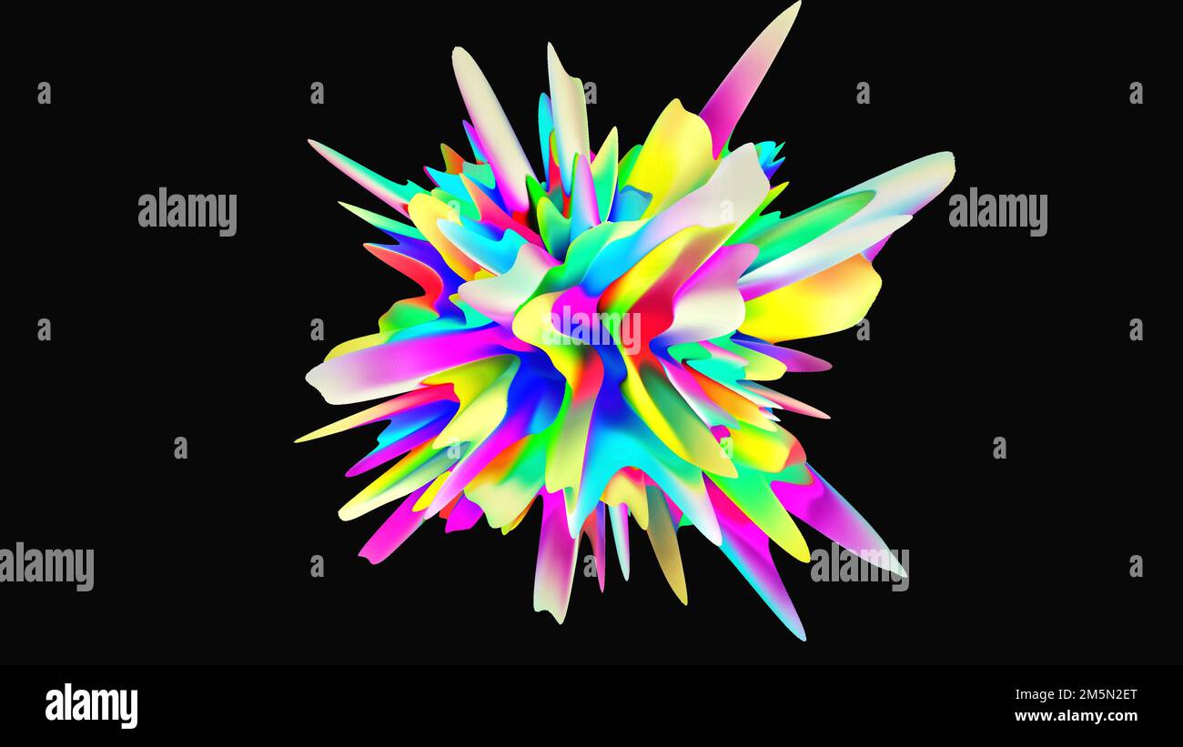 Abstrakte farbenfrohe Explosion von Malfarben auf schwarzem Hintergrund. Modernes Designelement, Zoomeffekt Stockfoto