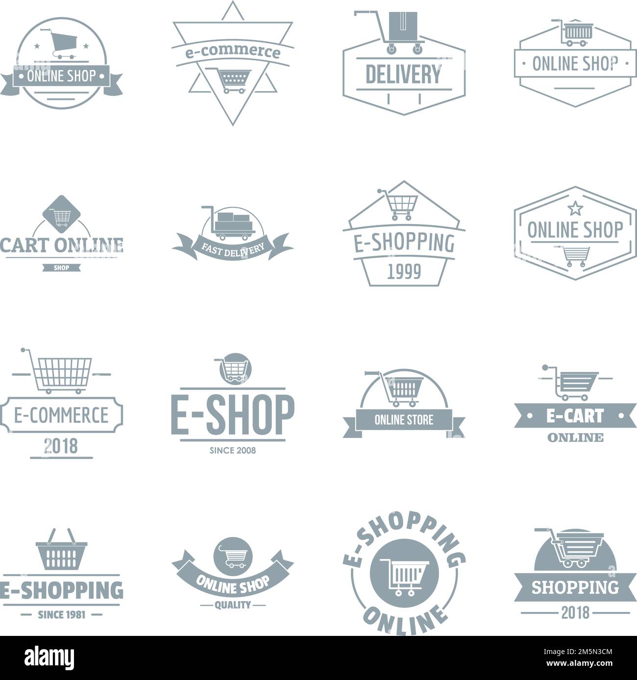 Symbole für das Einkaufslogo. Einfache Illustration von 16 Shopping-Logo-Vektor-Icons für Web Stock Vektor