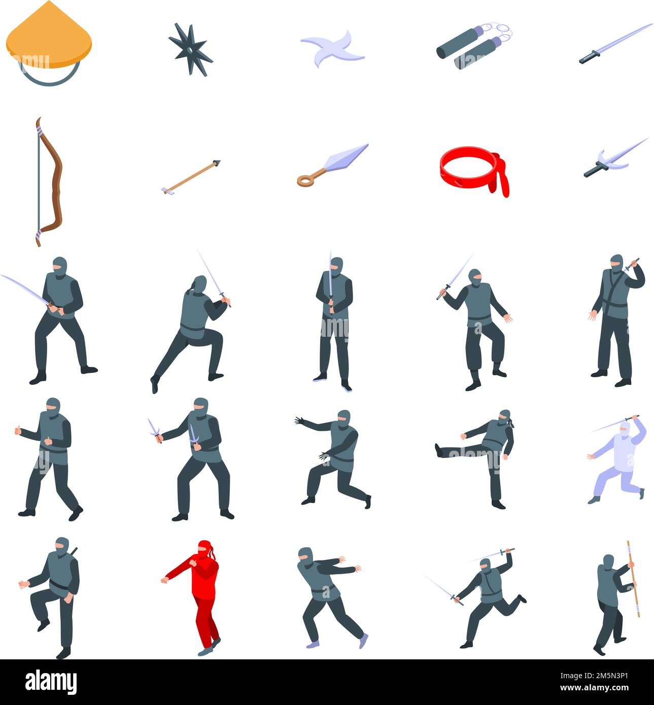 Ninja Symbole gesetzt. Isometrische Satz von Ninja Vector Icons für Web Design auf weißem Hintergrund Stock Vektor