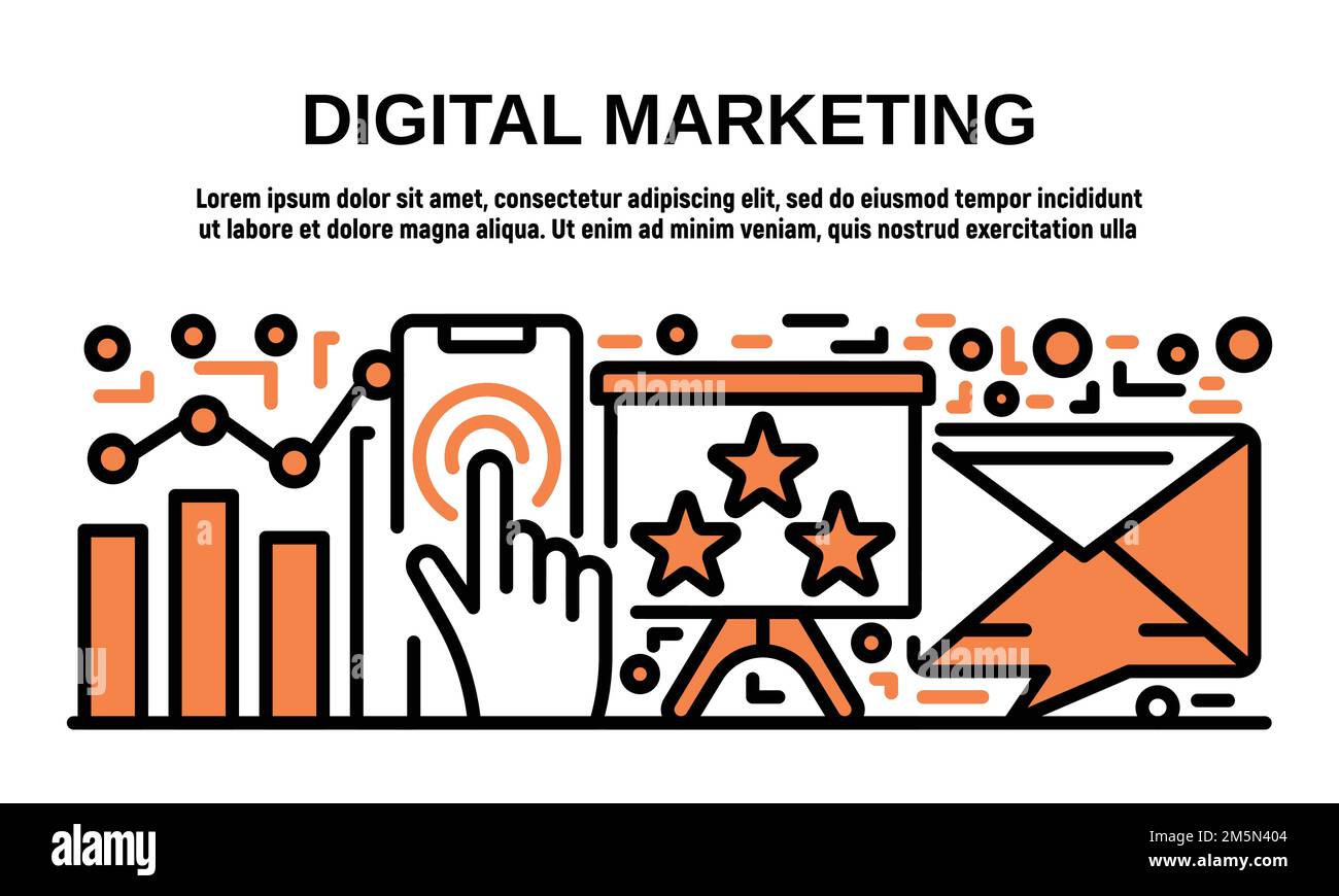 Digitales Marketing Banner. Überblick Abbildung des digitalen Marketings vektor Banner für Web Design Stock Vektor