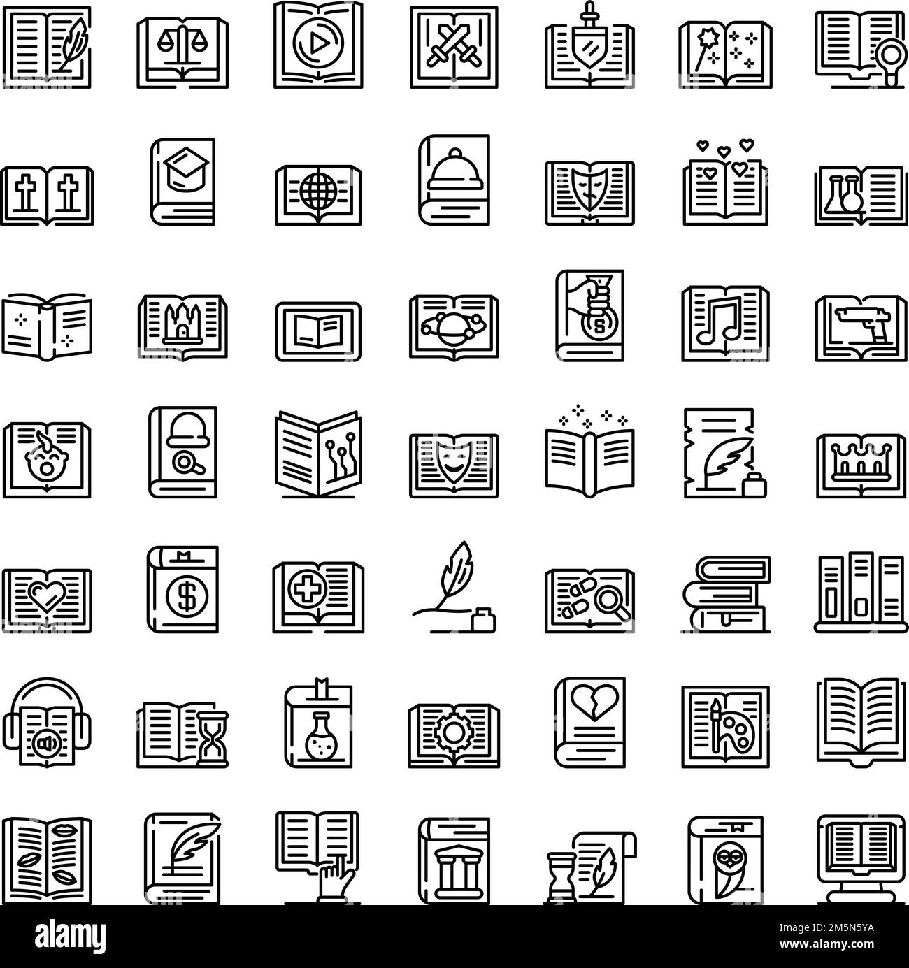 Literarische Genres Ikonen gesetzt. Skizzieren Sie eine Reihe von Vektorsymbolen literarischer Genres für Webdesign auf weißem Hintergrund isoliert Stock Vektor