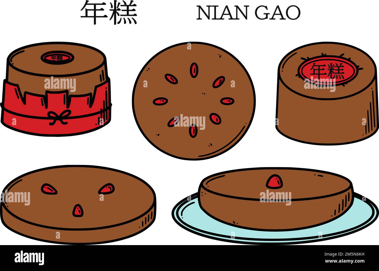 Nian gao-Übersetzung aus chinesischer Neujahrskuchen-Vektordarstellung. Chinesisches Neujahrsdessert Niangao im Doodle-Stil. Stock Vektor