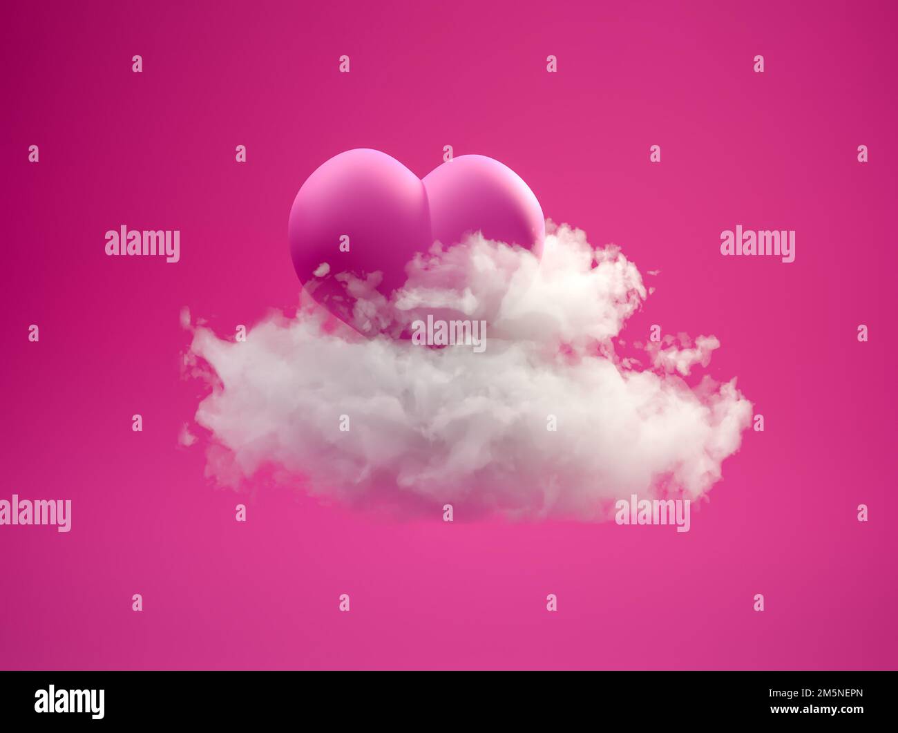 Ein rosa Herz auf einer Wolke vor einem rosa Hintergrund. Valentinstag- oder Hochzeitskonzept. Stockfoto