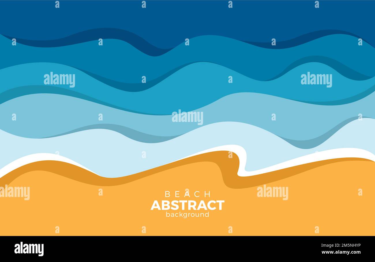 Abstrakter blauer Sommer- und Strandhintergrund mit Papierwellen und Meeresbrust für Banner, Einladungen, Poster oder Website-Design. Papierschnitt. Stock Vektor