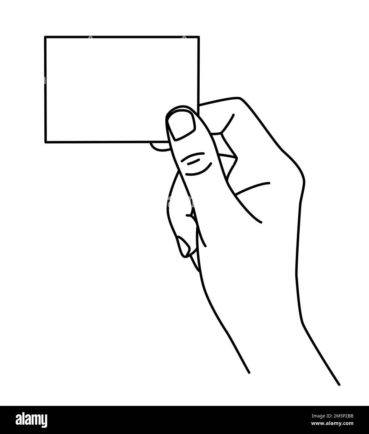 Eine Hand hält eine Visitenkarte, eine Hand mit dünner Linie gezeichnet Stock Vektor