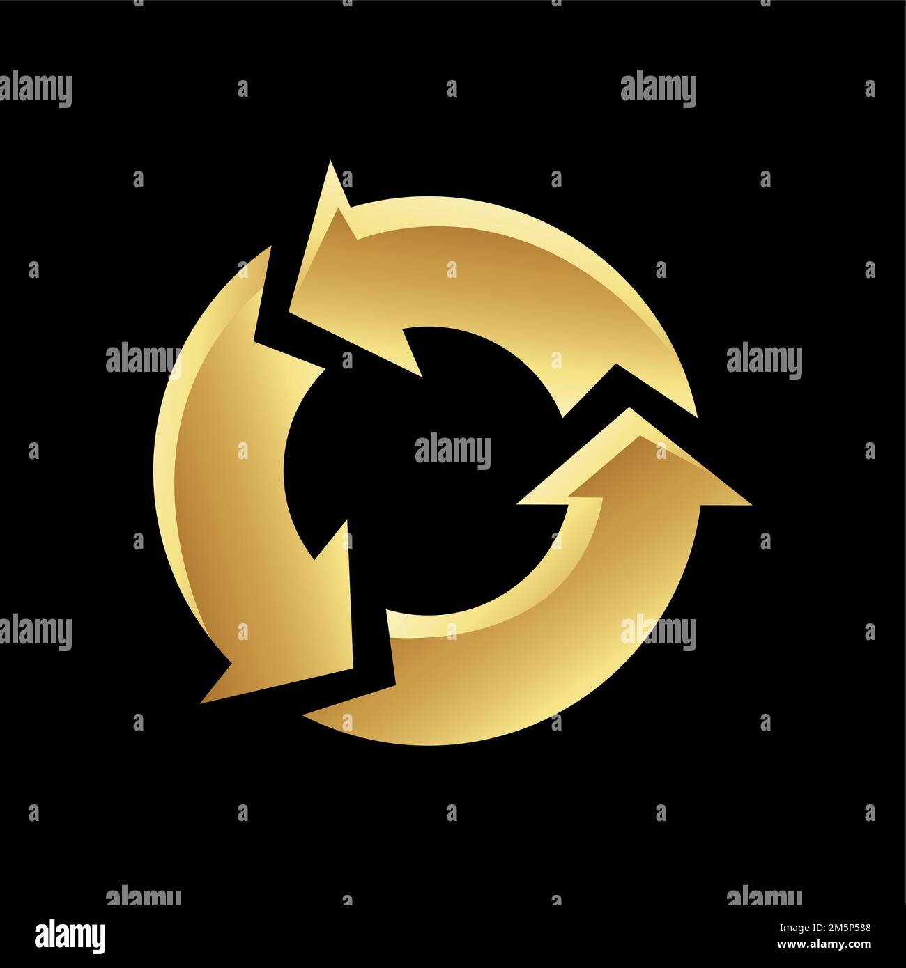 Goldenes rundes Recycling-Symbol auf schwarzem Hintergrund Stockfoto
