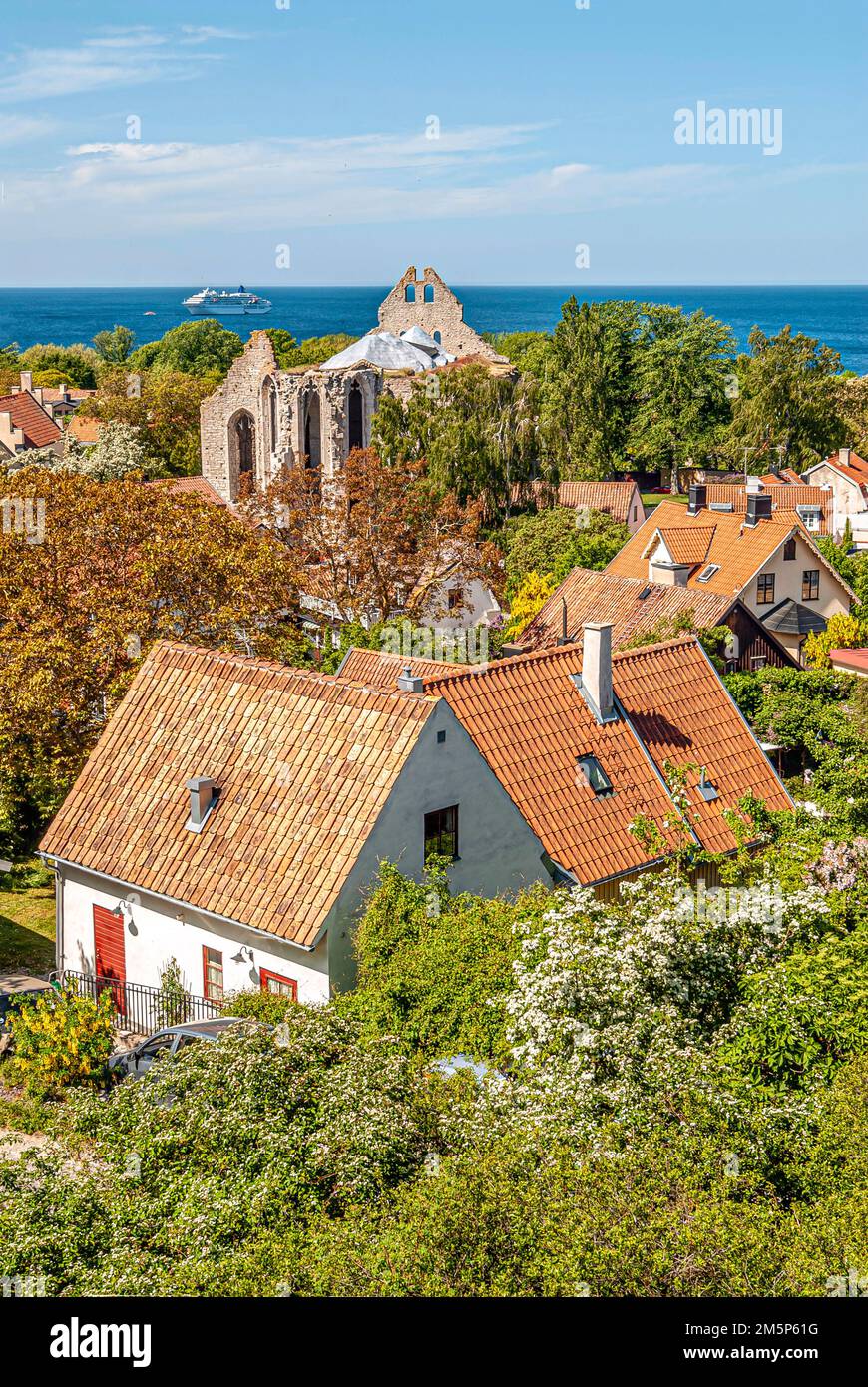Blick über die historische Altstadt von Visby auf der Insel Gotland, Schweden Stockfoto