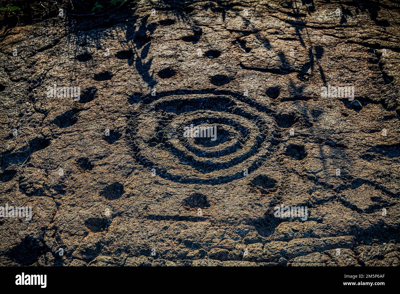 PULOA PETROGLYPHEN VULKANE IM HAWAII NATIONALPARK VULKAN HAWAII USA Stockfoto