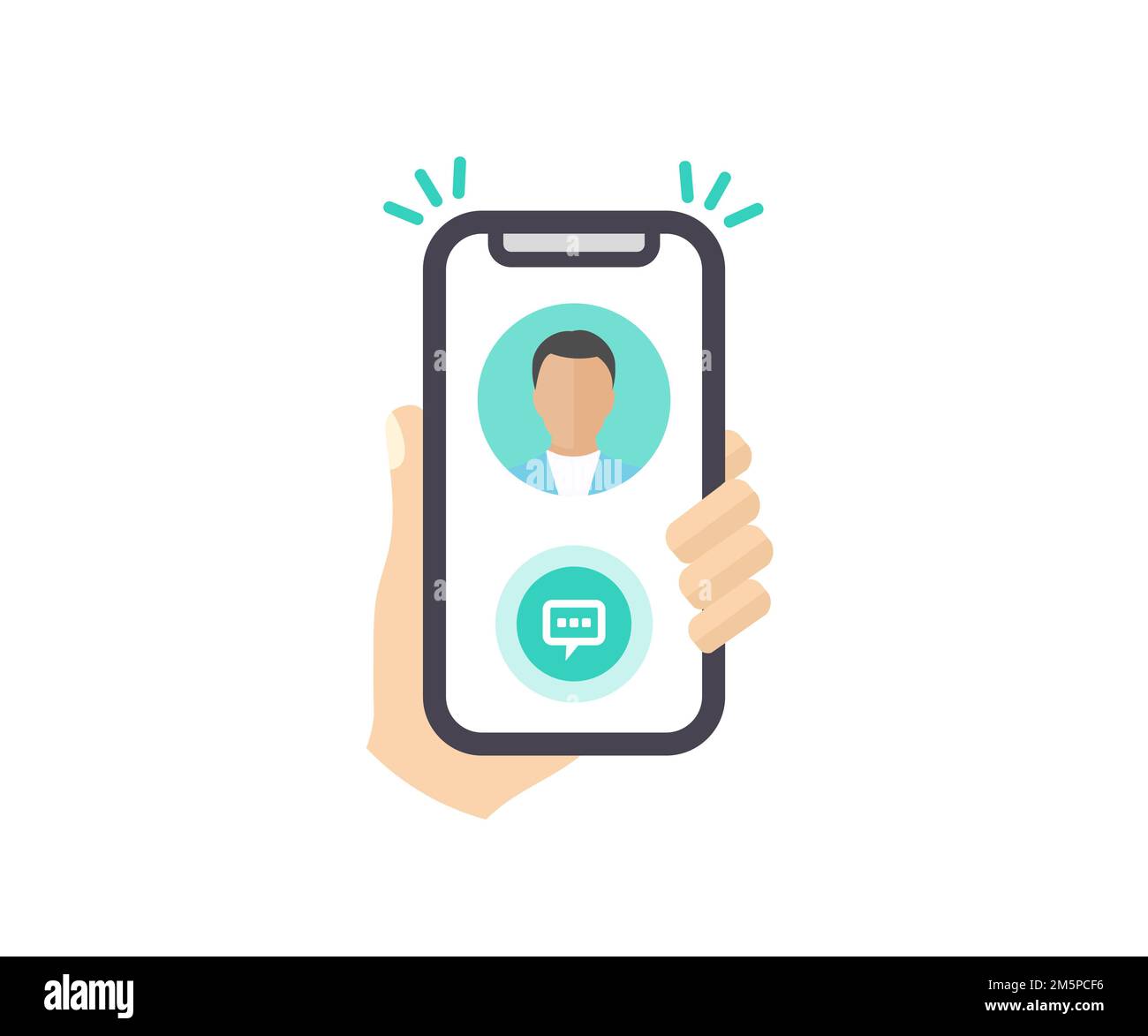 Benachrichtigung über neue Chat-Nachrichten im Logo des Mobiltelefons. Telefon mit Online-Nachrichten in der Hand halten. Vektordesign für Smartphones mit Freunden, die chatten. Stock Vektor