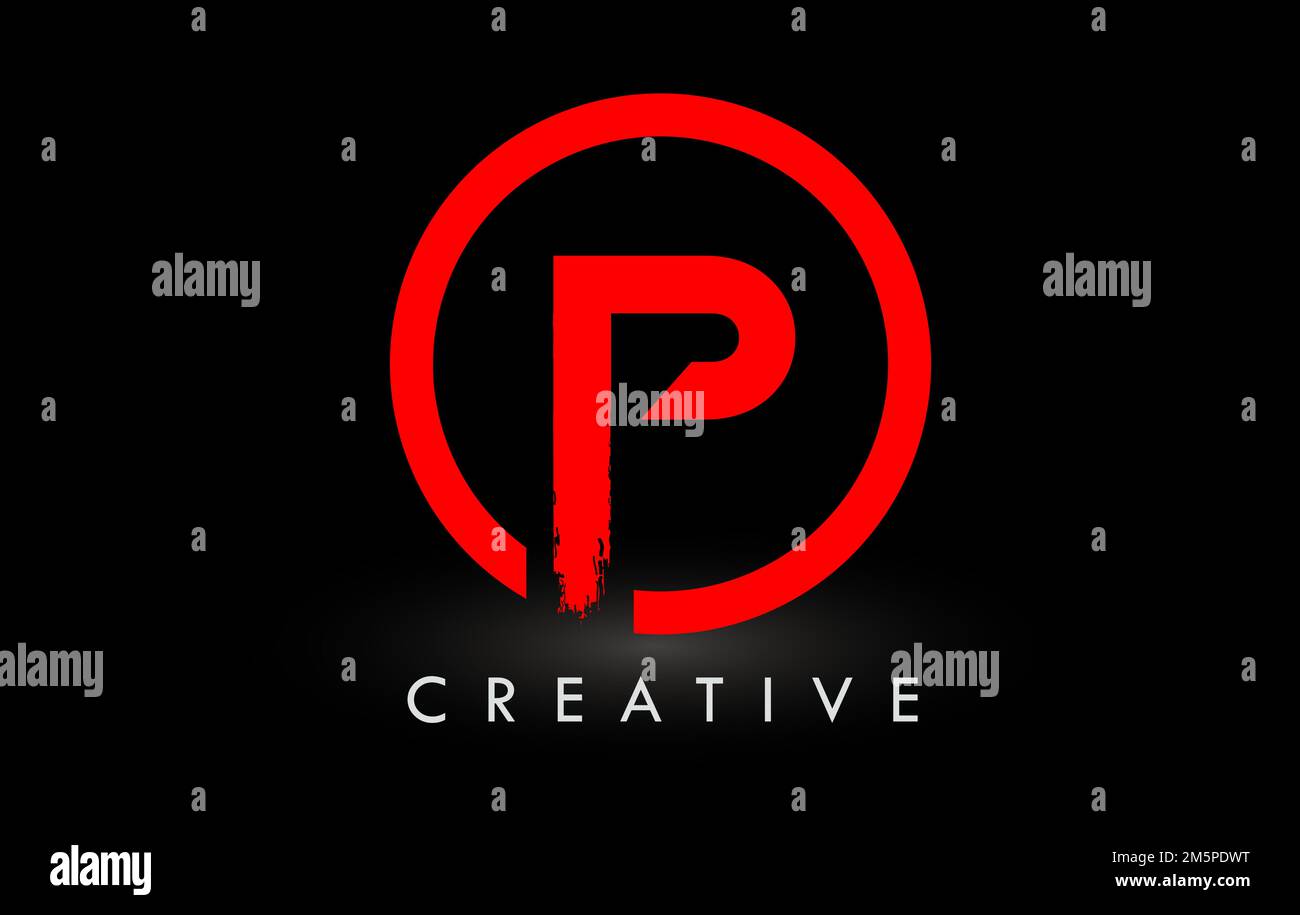 Rotes P-gebürstetes Logo mit Kreis. Logo Für Symbol „Kreative Gebürstete Buchstaben“. Stock Vektor