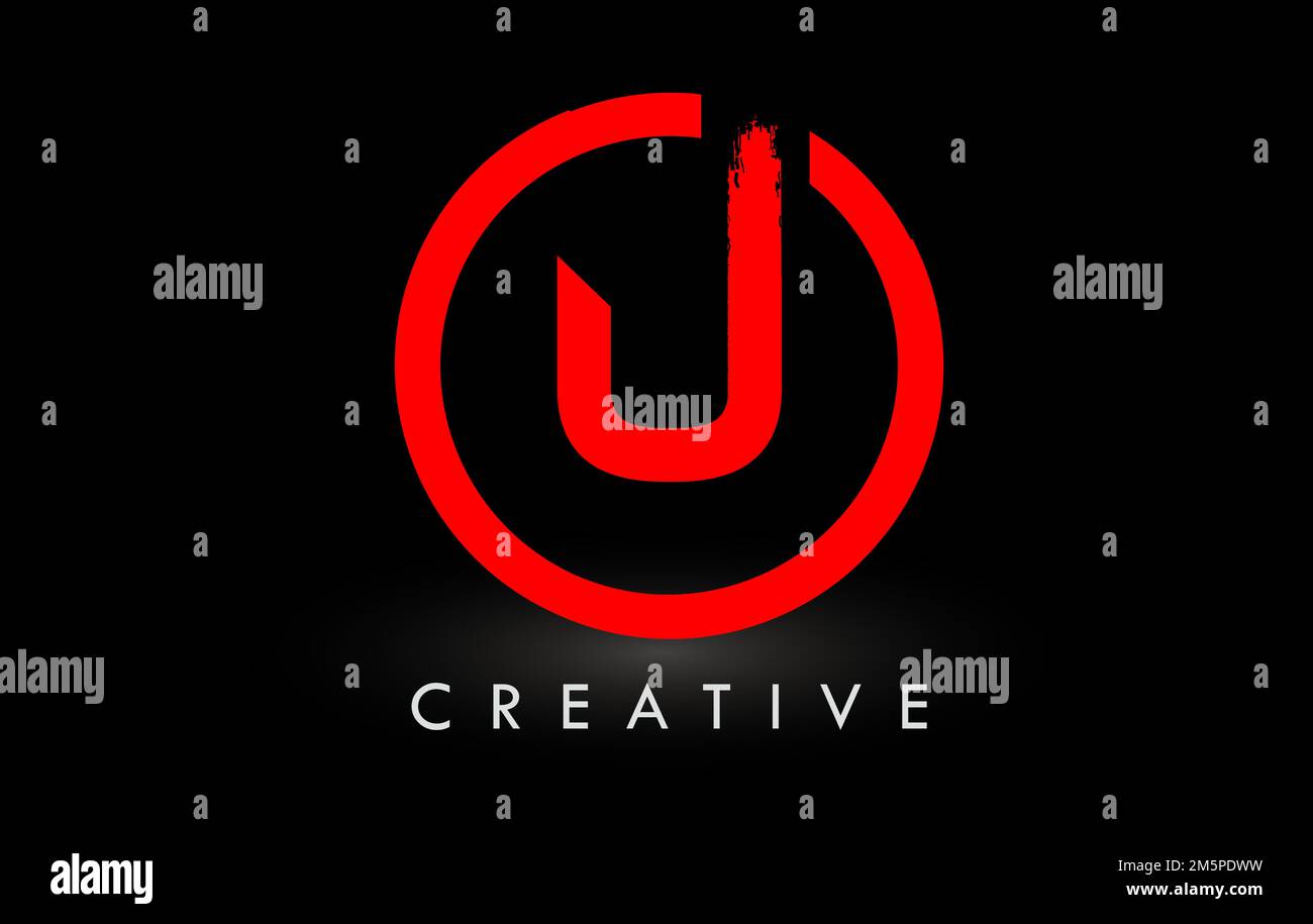 Logo mit rotem U-Pinsel und Kreis. Logo Für Symbol „Kreative Gebürstete Buchstaben“. Stock Vektor