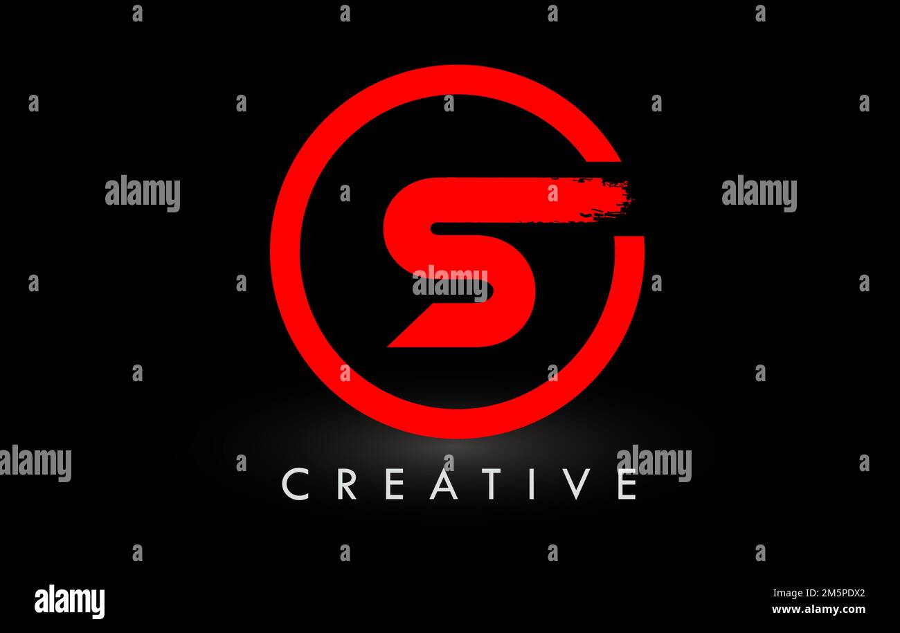 Logo mit rotem S-Pinsel und Kreis. Logo Für Symbol „Kreative Gebürstete Buchstaben“. Stock Vektor