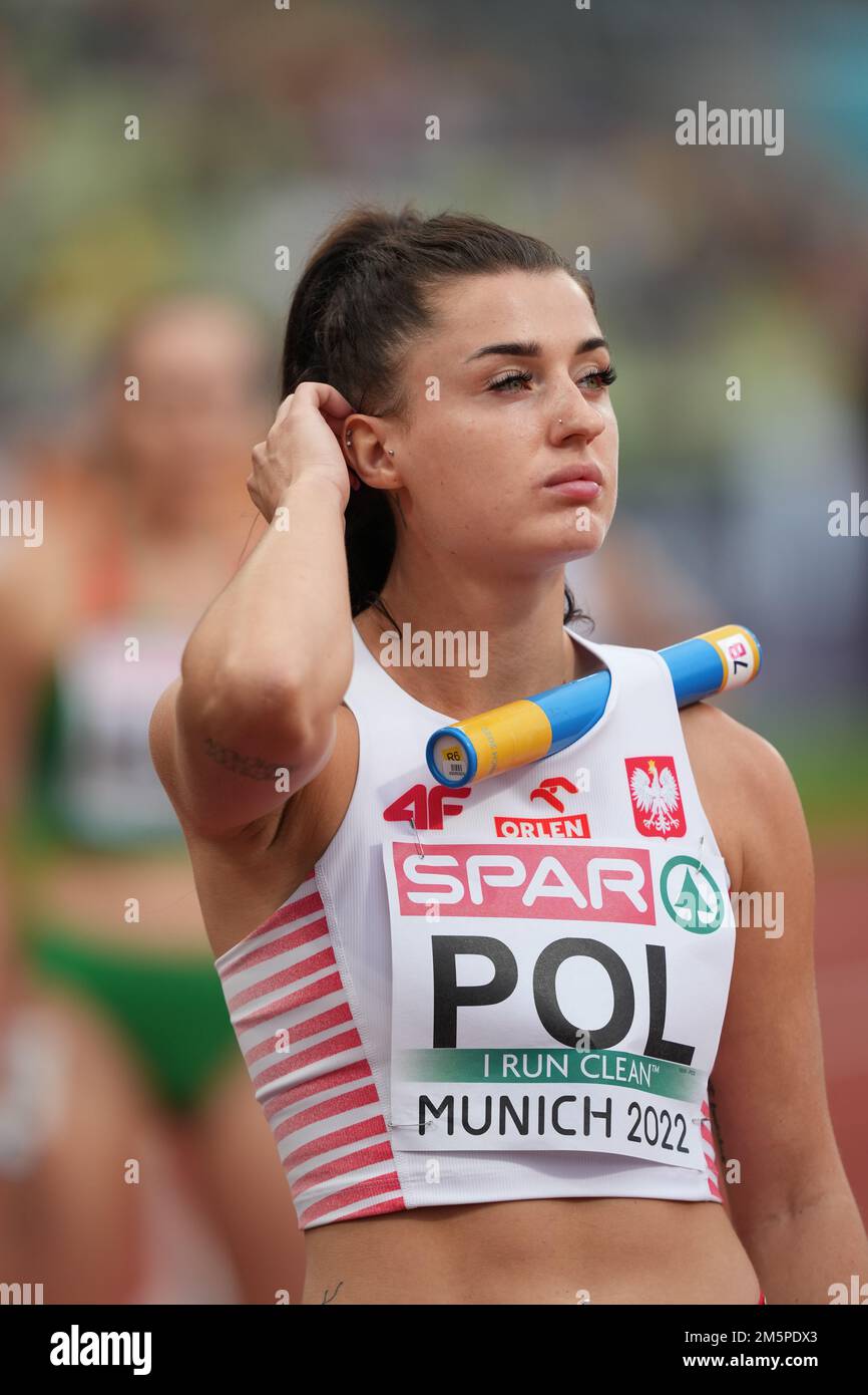 Polnische Mannschaftsfrauen, 4x100 Meter im Halbfinale, Magdalena Stefanowicz. Stockfoto