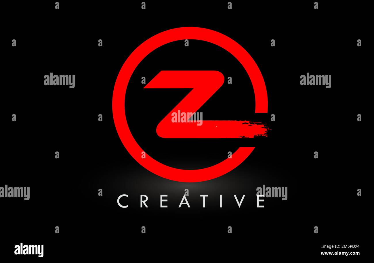 Logo mit rotem Z-Pinsel und Kreis. Logo Für Symbol „Kreative Gebürstete Buchstaben“. Stock Vektor
