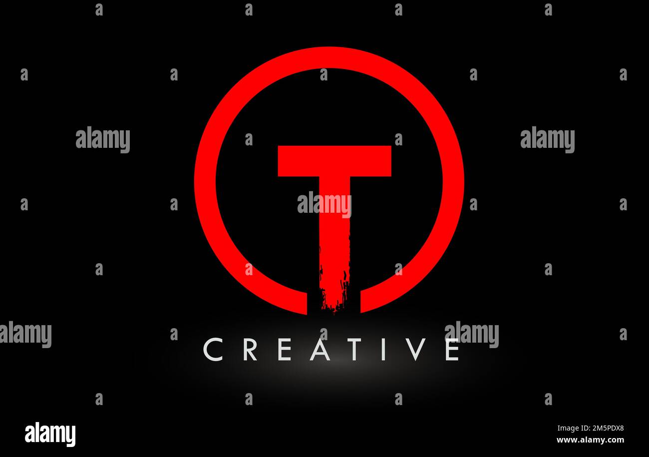 Rotes T-gebürstetes Logo mit Kreis. Logo Für Symbol „Kreative Gebürstete Buchstaben“. Stock Vektor
