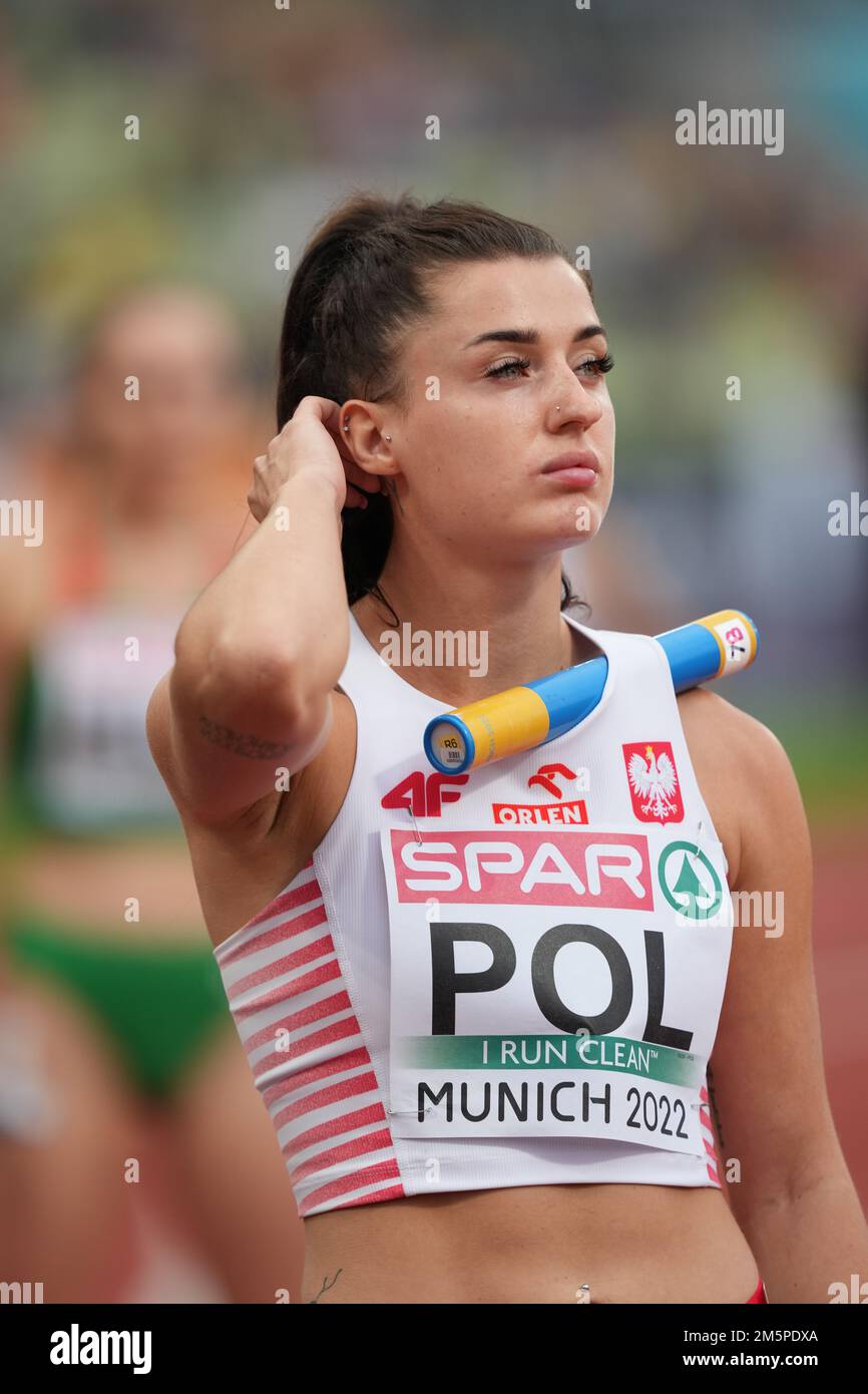 Polnische Mannschaftsfrauen, 4x100 Meter im Halbfinale, Magdalena Stefanowicz. Stockfoto