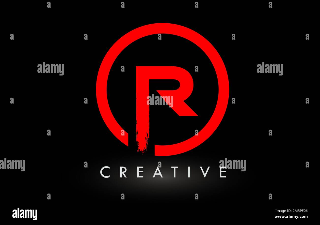 Logo mit rotem R-Pinsel und Kreis. Logo Für Symbol „Kreative Gebürstete Buchstaben“. Stock Vektor