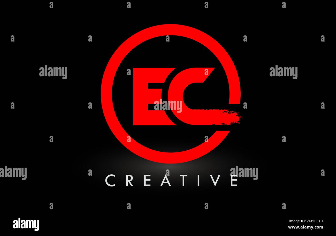 EC-Logo mit rotem Kreis. Logo Für Symbol „Kreative Gebürstete Buchstaben“. Stock Vektor
