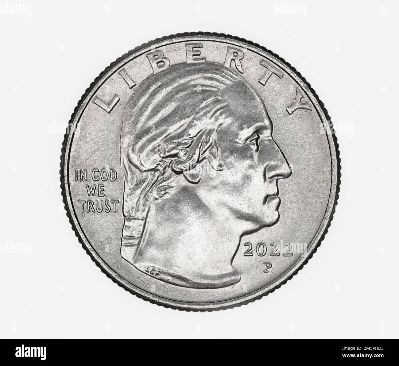 Aktualisiertes Porträt von George Washington auf einer 2022-Dollar-Münze der Vereinigten Staaten Stockfoto